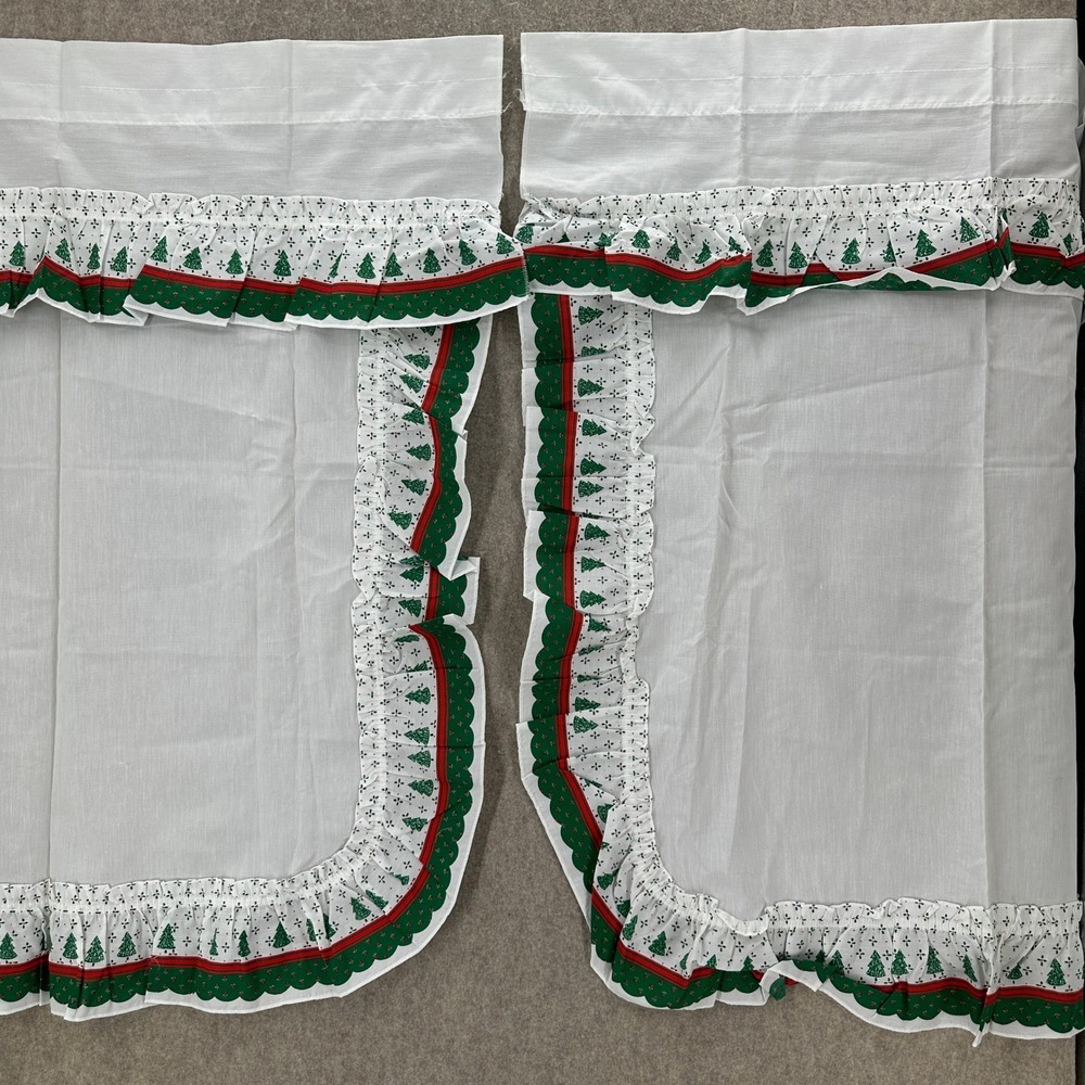 VTG‎ JC Penney Christmas Cafe Kitchen Curtains White Ruffle Pine USA 66x38